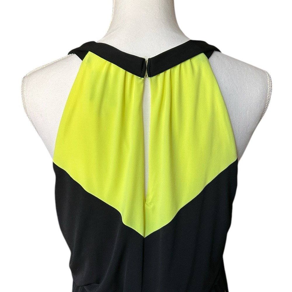 VINCE CAMUTO Halter Maxi Dress Chevron Colorblock Black Yellow SEE Measurements - Picture 4 of 10